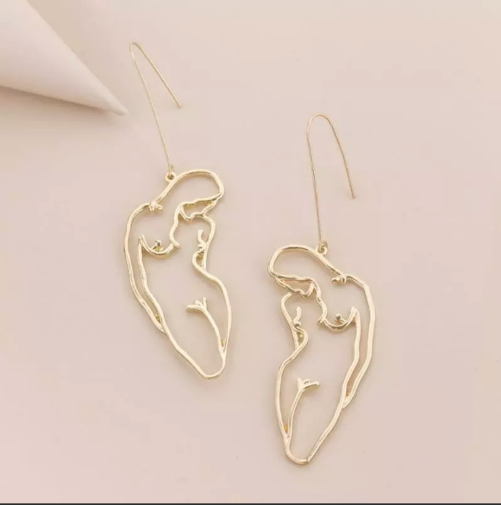 Gold Abstract Siliouhette Statement Earrings